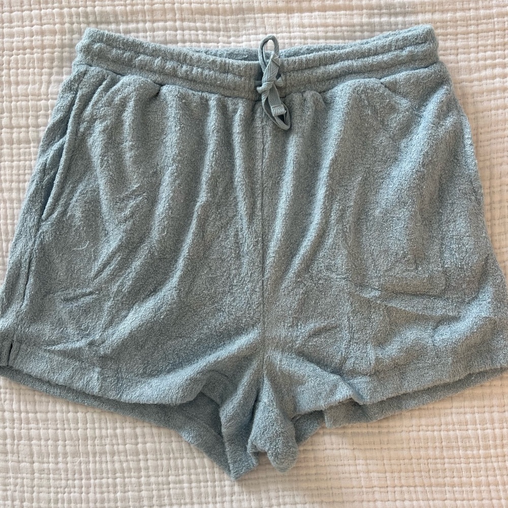 MATCHING BLUE TERRY CLOTH BUTTON DOWN & SHORTS SET size small - Picture 6 of 10